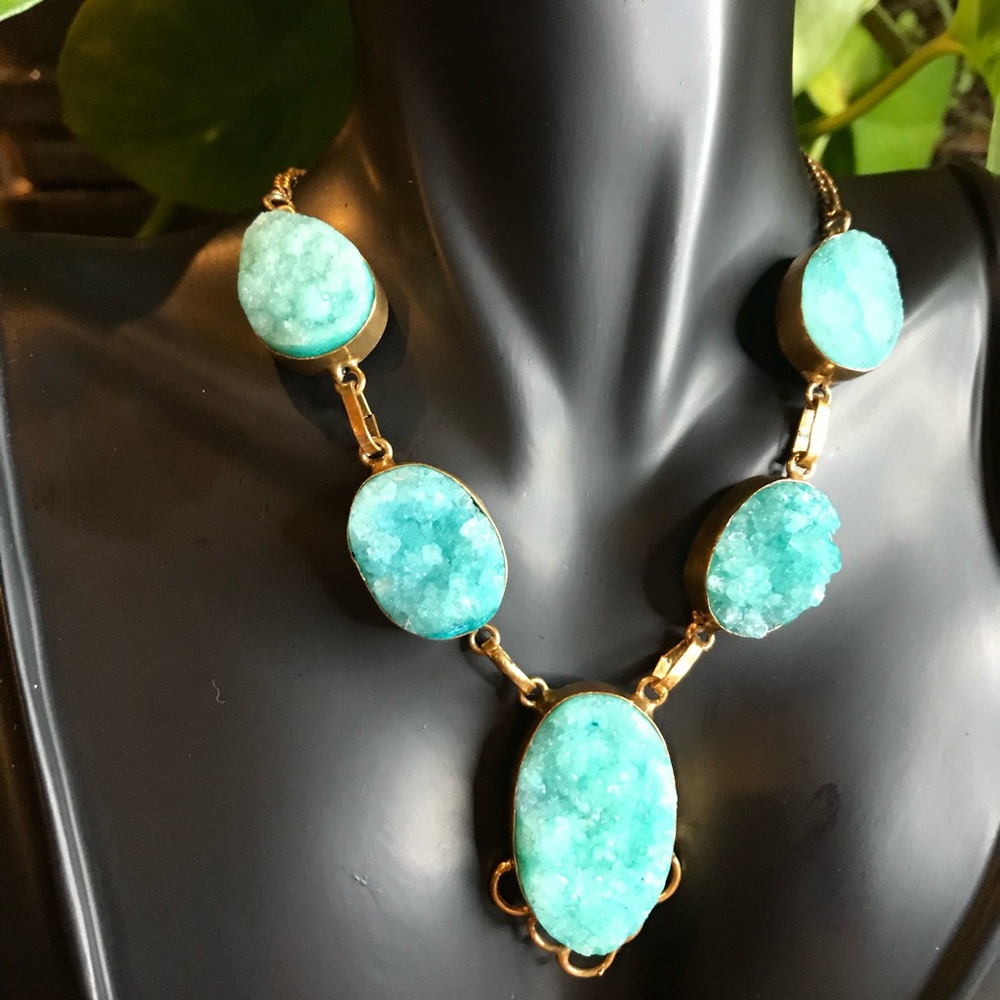 Gold over Vintage SilverTurquoise Druzy Necklace